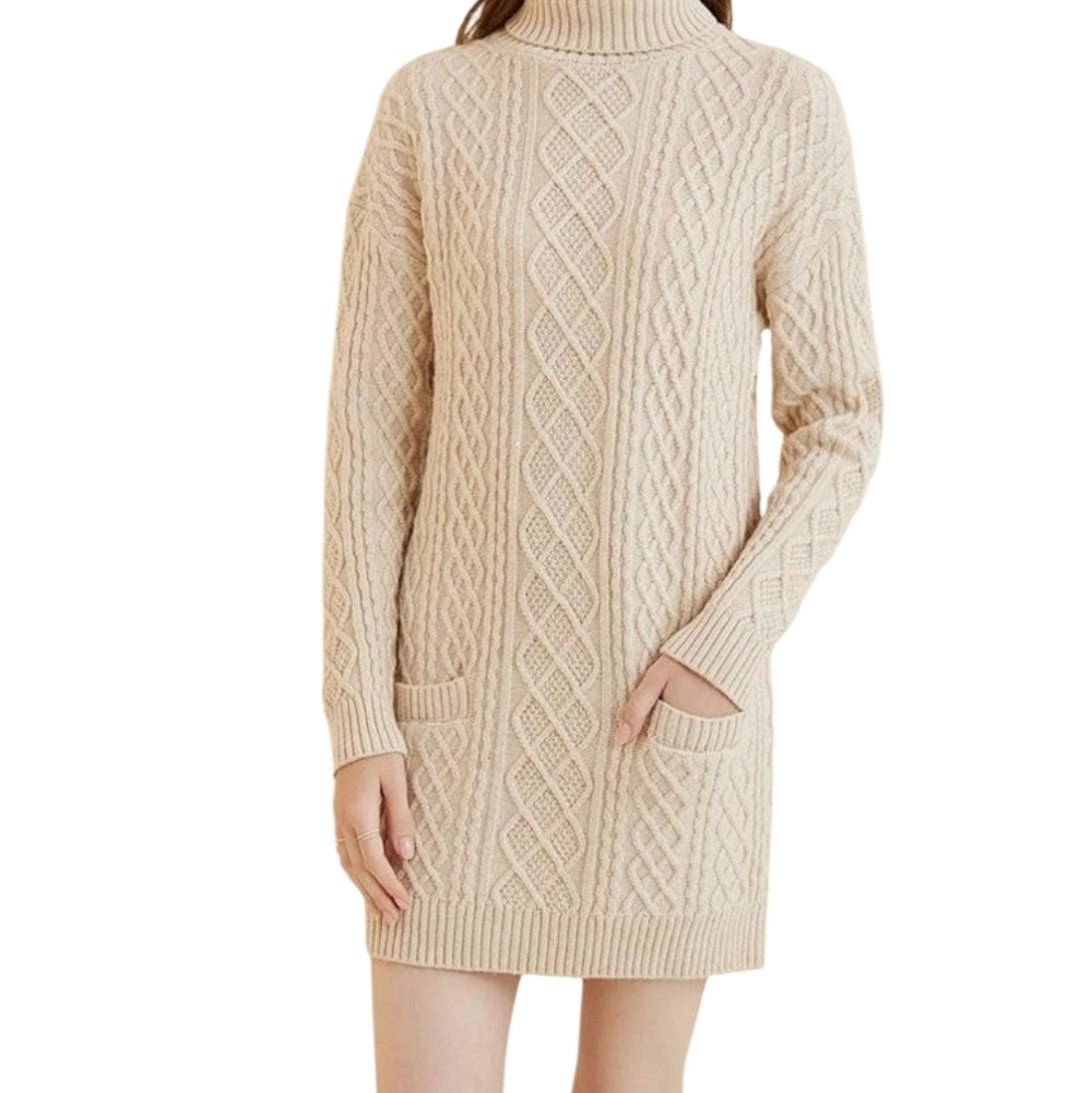 Vintage 1980’s Ted Lapidus Cream Cable Knit Chunky Oversized Long Sweater Size S
